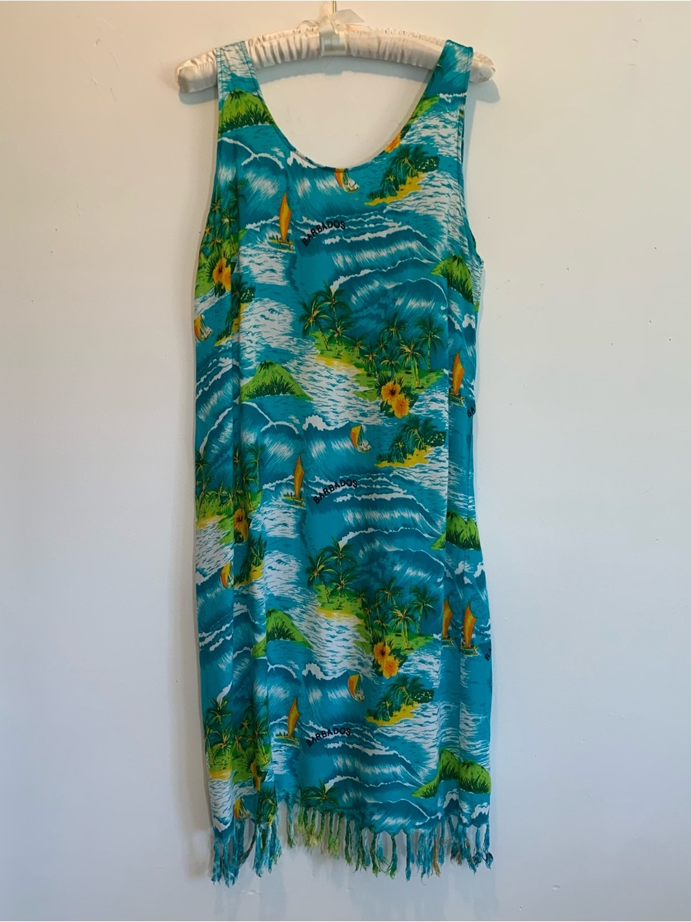 Hawaiian Dress Fringe Hem Large - Picture 2 of 8